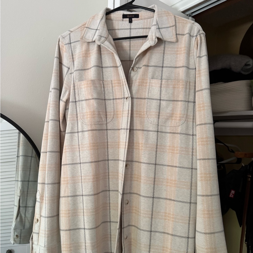 Quince Cream and Gray Plaid Shirt/Shacket